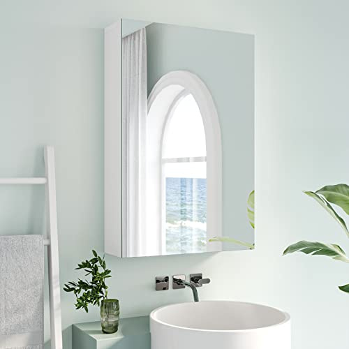 Dripex Single Door Bathroom Mirror Cabinet, Wall Mounted Storage Cupboard with Mirror, Cabinet with Adjustable Shelf, White (32 x 50 x 12 cm)