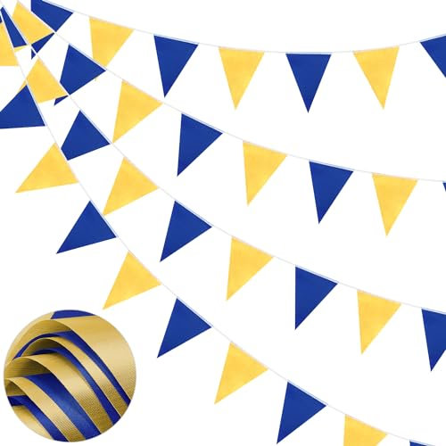 66ft Bunting Banner, Blue Gold Bunting Flags Poliestere Tessuto Bunting Garland 52pcs Impermeabile Bandierine Riutilizzabili Bunting per Casa All'aperto Compleanno Matrimonio Festa Decorazione