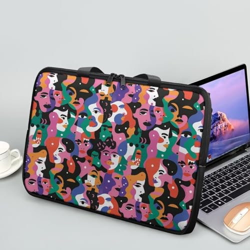 Belidome Womens Laptop Sleeve with Abstract Faces Print Laptop Carrying Bag Netbook and Tablet Case with Handle Size 10inch