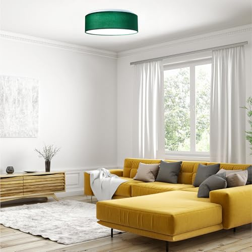 Navaris LED Deckenleuchte 22W - Rund ∅ 40cm - Design Samt Stoff Grün - Deckenlampe LED Licht Dimmbar mit Farbtemperaturwechsel und Fernbedienung