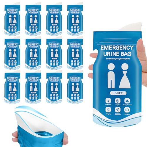 ZOCONE Pack of 12 Disposable Urine Bags, 850 ml Portable Urine Bag for Travel, Women and Men, Outdoor Emergency Toilet, Super Absorbent Urine Bag, Urinal for Camping Travel, Traffic Jam, Car Travel