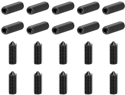 sourcing map Lot de 20 vis sans tête M8 x 20 mm en acier carbone à pointe conique hexagonale pour machines, réparations domestiques et fixations Noir