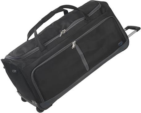 Aerostar 28 Medium Lightweight Duffle 2 Wheel Travel Bag Holdall Suitcase Check-in Luggage All Terrain (101L, Grey on Black)