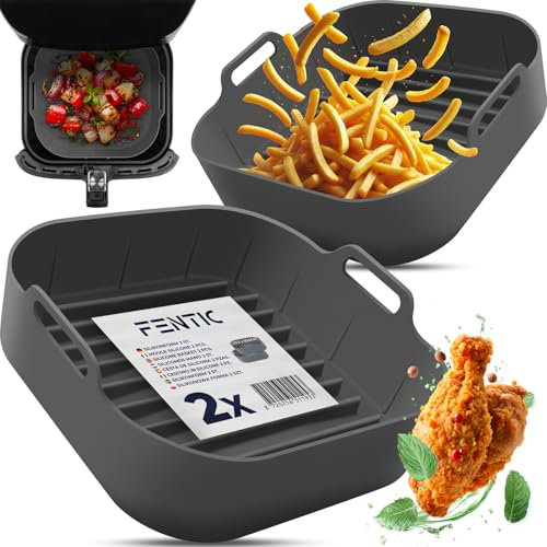 Fentic Silikonform Heißluftfritteuse – 2 Stück Airfryer Silikonform – 20,5 cm – Wiederverwendbar – Airfryer Zubehör für Philips, Cosori, Ninja, Cecotec, Tefal, Princess – Grau