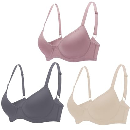 YOWOMO 3-teilige BHs für Damen, Push-up-T-Shirt-BH, bequem, für den Alltag, Y811a-Nude&Grau&Lotuswurzel Farbig-Braun, 80B