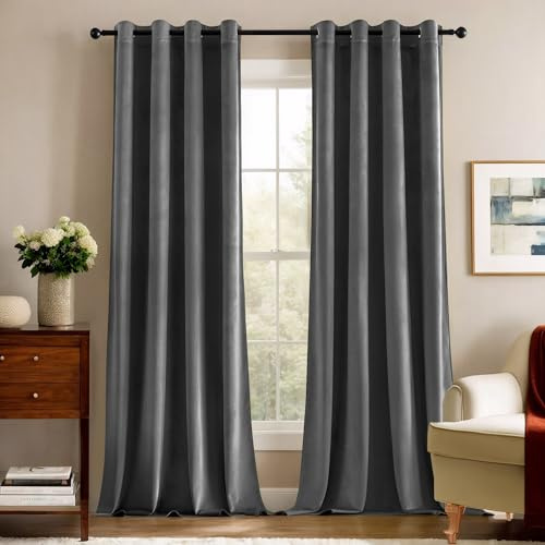 Deconovo Cortinas Opacas Cortinas de Terciopelo para Dormitorio Cortinas Aislantes,140x180cm, Gris Oscuro,Juego de 2