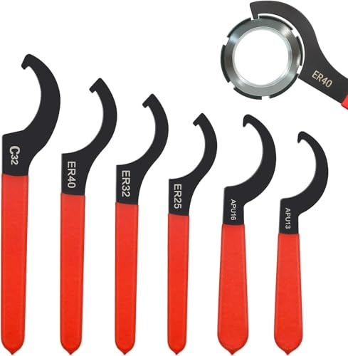 Tissting 6 Stück C Hakenschlüssel, Stahl C Steckschlüssel mit Rot Rutschfestem Griff, Fahrrad Motorrad Stoßdämpfer Schlüssel, 6 Größen APU13 ER25 APU16 ER32 ER40 C32