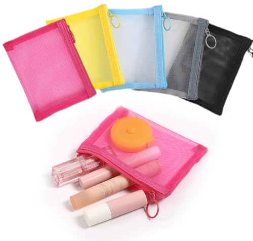5 Mini-Netztaschen mit Reißverschluss, 12 x 10 cm, für Dokumente und Kunststofftasche, wasserdicht, Organisationstasche
