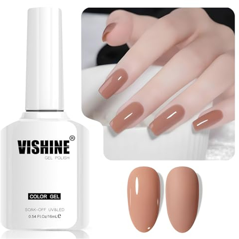 Vishine Warm Tan Gel-Nagellack, semi-permanent, 1 Stück 16 ml, Soak-Off, UV, LED, Nagellack, Gel für DIY Nail Art & Home Manicure, Farbe L335 Warmbraun