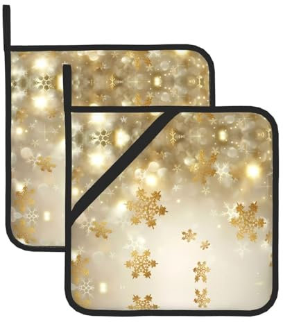 Set presine resistenti al calore, design natalizio in seta dorata, per cottura al forno, grigliate e barbecue, cuscinetti caldi per forno da cucina