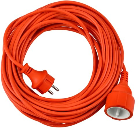 Alargador - 230V - 1x Toma de Corriente - Cable 2x1mm² - Naranja - Resistente a las Condiciones Climáticas - Para Cortacésped, Herramientas y Trabajos de Jardín - 15 m