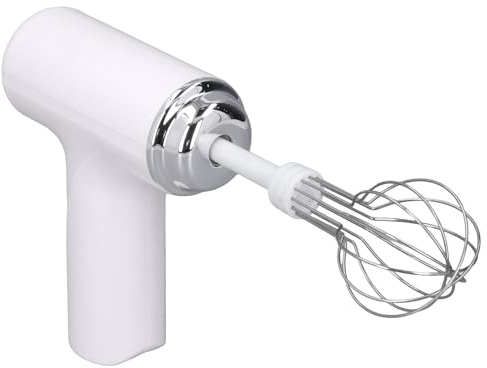 Mousseur à lait, batteur à main léger sans fil à 3 vitesses, batteur à œufs portatif avec 2 fouets pour vinaigrette crémeuse, vitesses rapides, moyennes et lentes (WHITE)