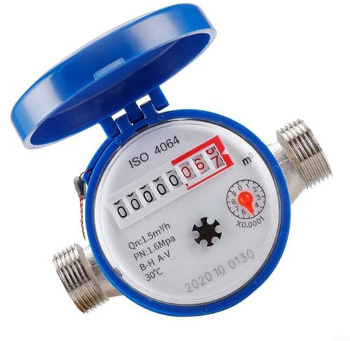 SMZhomeone Pointer Kaltwasserzähler Smart Digital Wasserzähler Haushalt Mechanischer Rotor Zeiger Kaltwasserzähler 1/2x3/4 Zoll ABS Eisen 1,5 m³/h