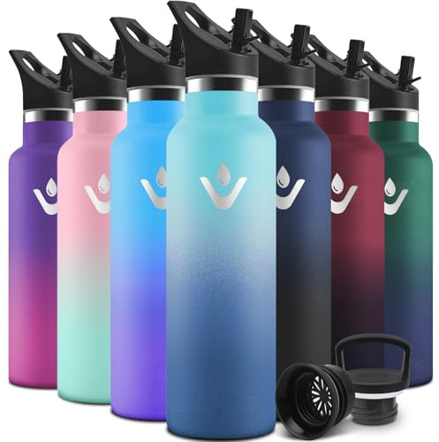 Motswedi Botella Termica, 750ml Doble Aislamiento, Botella Agua Termica, Termo Sin BPA, Cantimplora Infantil, Reutilizable, Cantimplora para Deporte, Viaje, Escuela, Exterior, Azul Cielo-Azul Oscuro