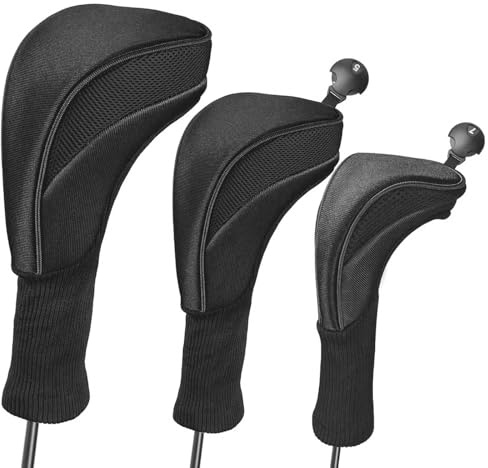 YOFAPA 3 Stück Golf Schläger Kopf Schutzhüllen, Golfdriver und Fairwayholz Kopfhauben Set, Schutz Anti-Kratzer Hüllen, Elastischer Langer Hals, Einfache Identifikation, Schwarz & Rot