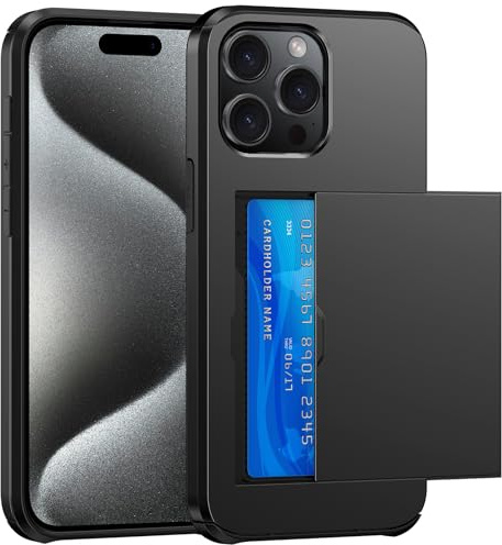 SZSSZSM Brieftasche für iPhone 15 Pro Max Hülle mit Kartenhalter, Schwarz | Verstecktes Kartenfach, Doppelwandiger Stoßfest, Schutz Nach Militärstandard, Rutschfest, Geeignet für Den Täglichen Gebrauch