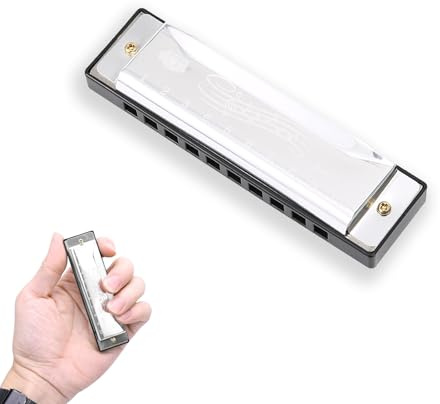 Pence & Moon Collective Blues Harmonica C, 10 Hole 20 Tune Diatonic Mouth Organ Harmonicas for Adults, Kids, Beginners, Gifts & Music Lovers, Stainless Steel Cover(Silver)