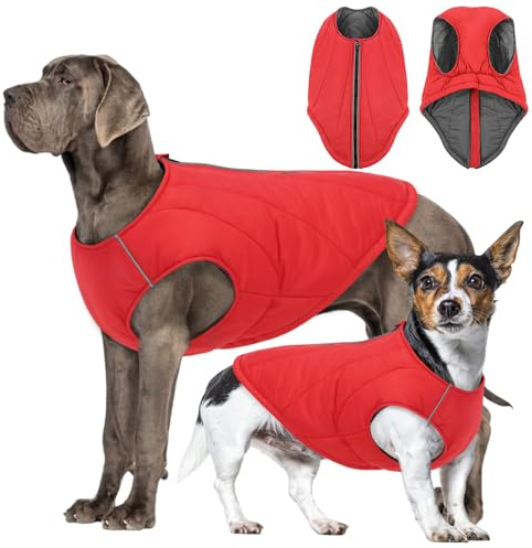 CITÉTOILE Hundmantel Wasserdichter mit Reißverschluss Rot XXL | Warme Hundejacke mit Reflektierenden, Leichte Daunenjacke für kleine mittlere große Hunde