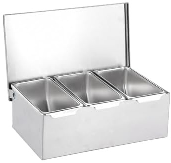 TOP-MAX Dispenser per Condimenti, Vassoio con 3 Scomparti in Acciaio Inox con Coperchio per la Conservazione delle Spezie da Cucina