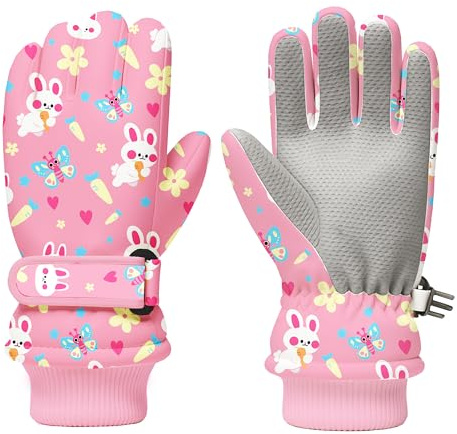 WRTMBOIF Kids Winter Snow Ski Gloves, Waterproof Cold Weather Insulated Outdoor Snowboard Gloves for Toddler Girls 3-11Y