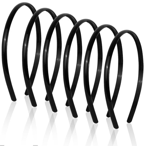 XWCHASA Lot de 6 Bandeaux à Dents en Plastique pour Femmes Filles, Bandeau Noir pour Cheveux Adultes Femmes pour Maquillage, Lavage Visage, Yoga, Jogging, Escalade