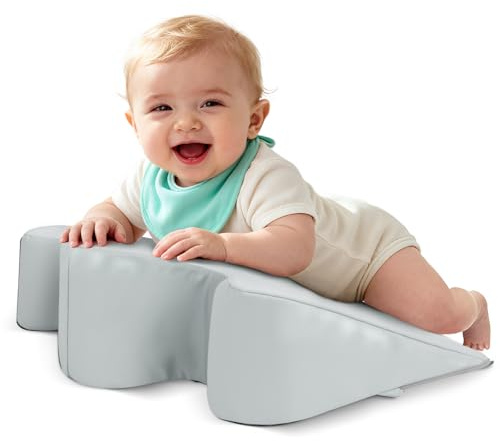EKEPE 2026 Upgraded Nursing Reflux Prop with Leather Cover for Baby Gas, Colic Relief & Burp, Memory Foam Tummy Time Pillow for Infant 0-12 Months Feeding, Neck, Shoulder and Body Support - Grey