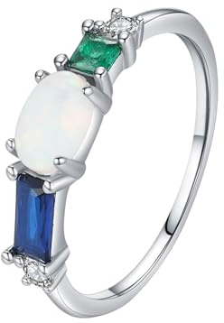 Skcess 9K Weißgold Partner Ringe Weiß Frauen Ringe Opal 4x6mm, Rund mit Weißem Opal (Birnenförmig) Eheringe Zirkonia Größe 52 (16.6)