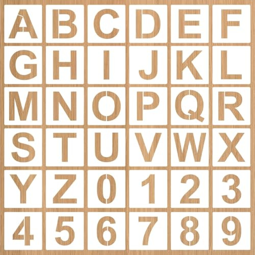 Aihoom 36pcs Pochoirs Lettres et Chiffres, Stencils Réutilisables Alphabet et Numéros, Custom Pochoir Lettres et Chiffres, Modèles en Plastique pour Peinture, Décoration, Panneau en Bois, Gâteau