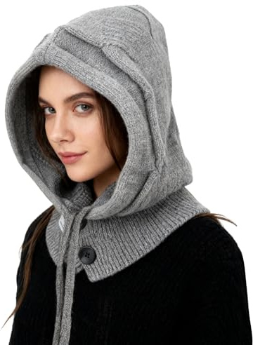 AYPOW Donna Inverno Termico Cappelli in Maglia e Sciarpe,2 in 1 Caldo Antivento Regolabile Passamontagna con Scaldacollo,Moda Casual Cappuccio Elasticità Berretto per Sport all'Aria Aperta Shopping