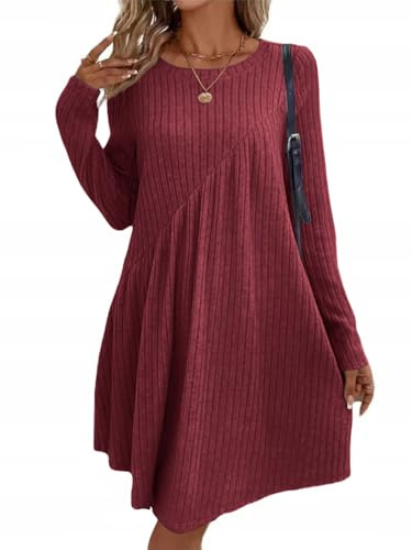 Sukiglam Vestito Donna Maniche Lunghe Autunno Inverno Casual Girocollo Abito in Maglia Elegante Vestiti Corto Morbido Caldo Vestito Base al Ginocchio Linea A Abiti Largo Maglione Lungo per Leggings