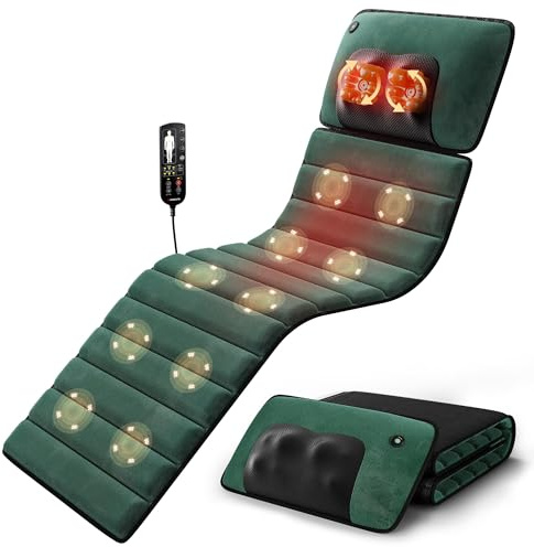 Himouta Soft Full Body Massage Mat with Heat, Massage Pad with Detachable Neck Massager, 10 Motors Vibrating Mattress for Relaxation, Foldable Design for Home Office Use