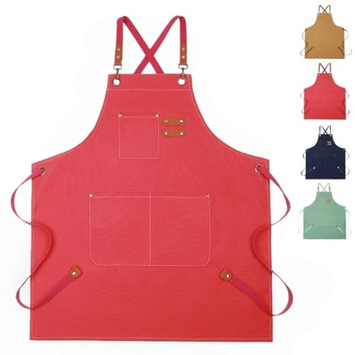 Sumneo Canvas-Schürze für Erwachsene - Berufsschürze mit 3 Taschen, verstellbaren Trägern & Kreuzbindung - Für Küche, Service, Grillen, Malerei.