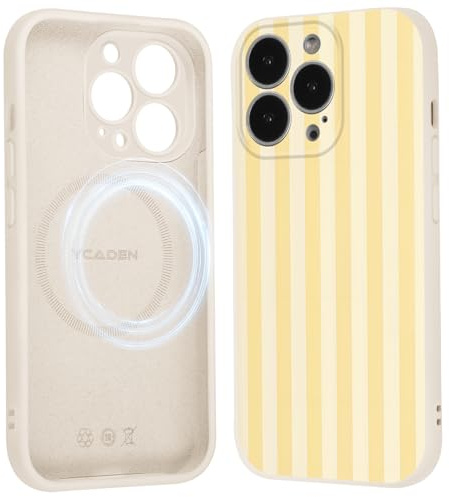 Xylota für iPhone 15 Pro Magnetisch Hülle für Magsafe, Aesthetic Gestreifte Streifen Muster Motiv Design Gelb Silikon Handyhülle Süßes Mädchen Frauen Schutzhülle für iPhone 15 Pro 6,1'' Case, 01