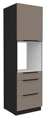Kuechen-preisbombe Küchen Hochschrank 60 cm Küche ARIA Sandgrau Ultra matt + Schwarz matt, hochwertige Fronten mit Anti Fingerprint Beschichtung, Soft-Close Küchenzeile Küchenblock