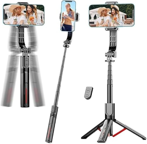 Stabilisateur de cardan pour téléphone, perche à selfie et trépied avec télécommande | Interrupteur horizontal/vertical à une touche et rotation à 360 ° | Design portable