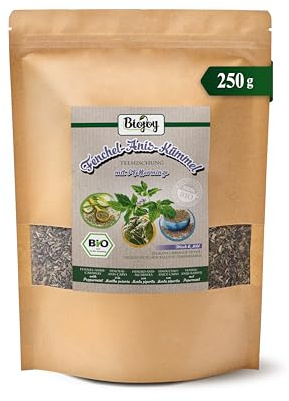 Biojoy Ekologiskt löst te med fänkål, anis, kummin och pepparmynta, 250 g | Blandning av fänkåls, anis och kumminfrön med pepparmynta