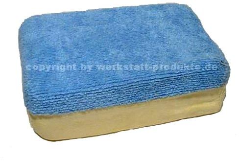 Werkstatt-Produkte Lederschwamm Duo echtes Leder und Microfaser 12x8x4cm Doppelseitig 1 stück Blau Autopflege Schwamm Schwamm