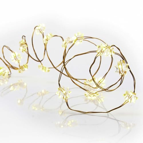 hellum LED Lichterkette Batterie mit Sternen (2xAA), mit 20 LED, für innen | Lichterkette innen klein, warmweiße LED mit Sternen, Kupferkabel, beleuchtet 1,05m, für Weihnachten & Christbaum 570830
