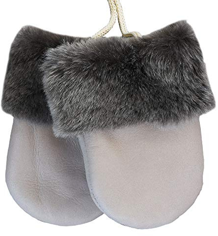 SamWo - Guanti per bambini in vera pelliccia di agnello, morbidi e caldi, prodotto naturale, per bambini da 0 a 1 anno e mezzo, colore: tortora (grigio chiaro-beige)