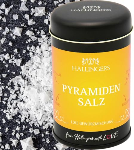 Hallingers Genuss Manufaktur Salz Geschenk - Gourmet-Qualität zum Kochen in edler Geschenk-Dose Pyramidensalz für Rinderfilet, Butter-Brot & Antipasti, Geschenkidee für Frauen Männer