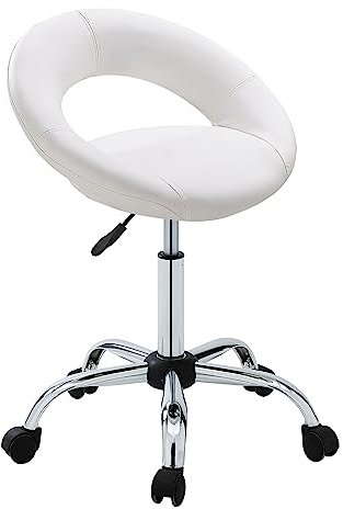 Duhome Drehstuhl mit Rollen, Rollhocker Kunstleder Drehhocker Schminktisch Hocker mit Lehne Arbeitshocker Bürohocker Höhenverstellbar, Weiß