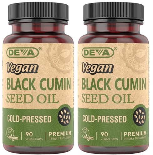 DEVA Vegan Nutrition Black Cumin Seed Oil, Cold-Pressed, Unrefined, 90 Vegan Capsules, 2-Pack