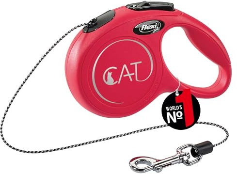 flexi® CAT Seil 3 m rot, Roll-Leine für Katzen bis 8 kg. Nur 100 gr. leichte Taschenleine im Miniformat 8,2 x 13 cm, Griffgröße für 3-Finger