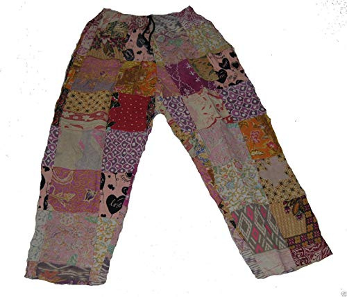 Fair Trade Patchwork Trousers with Real Patches in Old Batik Material by Terrapin (XL) Multicoloured