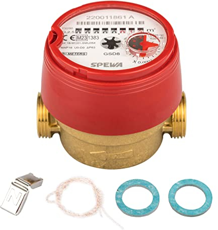 Water meter QN 1.5 hot water, BL 80 mm 1/2 inch flow - 3/4 inch connection best measuring accuracy, current calibration