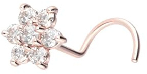 Piercingline - Piercing per il naso a spirale in oro 750, 18 carati, con fiore a cristalli e 18 carati (750) oro rosa, colore: Cristalli trasparenti., cod. RGR583-KK