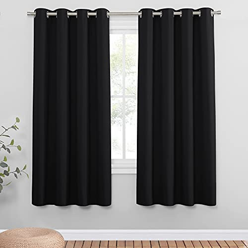 PONY DANCE Blackout Black Curtains for Living Room, Eyelet Thermal Insulated & Energy Saving Curtains, Privacy Light Blocking Drapes for Bedroom, 2 Panels, 46 Inch Width by 72 Inch Length | Eyelet Thermal Insulated 72 Inch Long Curtains for Living Room, Room Darkening, Energy Saving, Privacy, Super Soft Drapes