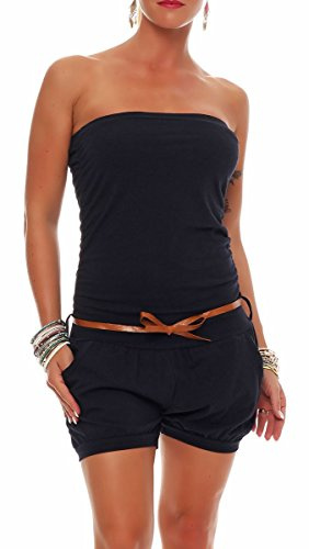 malito - Damen Jumpsuit - Einteiler mit Gürtel & Taschen - Bandeau Sommer Overall - kurzer trägerloser Playsuit - unifarbener Romper 8964 (Größe XS-L)