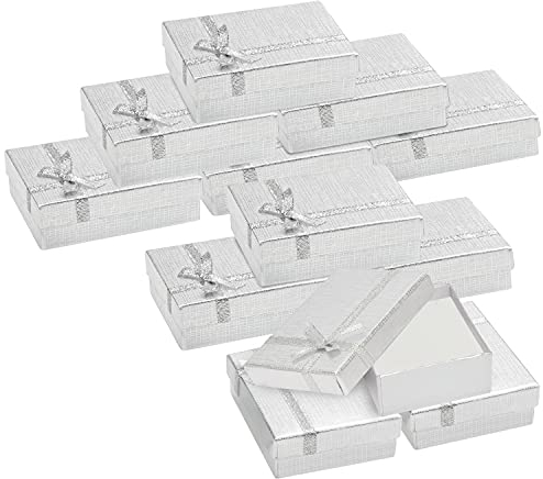 Kurtzy Pack de 12 Cajas de Regalo Plateadas para Joyas 9 x 7 cm - Cajas Carton Pequeñas con Acolchado de Espuma - Cajitas Regalo para Pendientes Collares, Brazaletes y Anillos