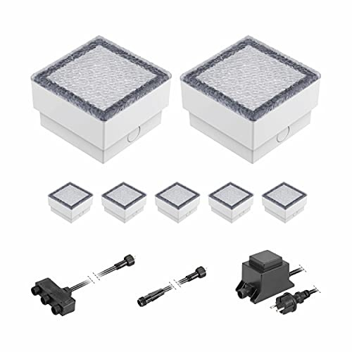 ledscom.de LED Pflaster-Stein Gorgon Boden-Einbauleuchte für außen, 10x10cm, 12V, warm-weiß 7er Set
